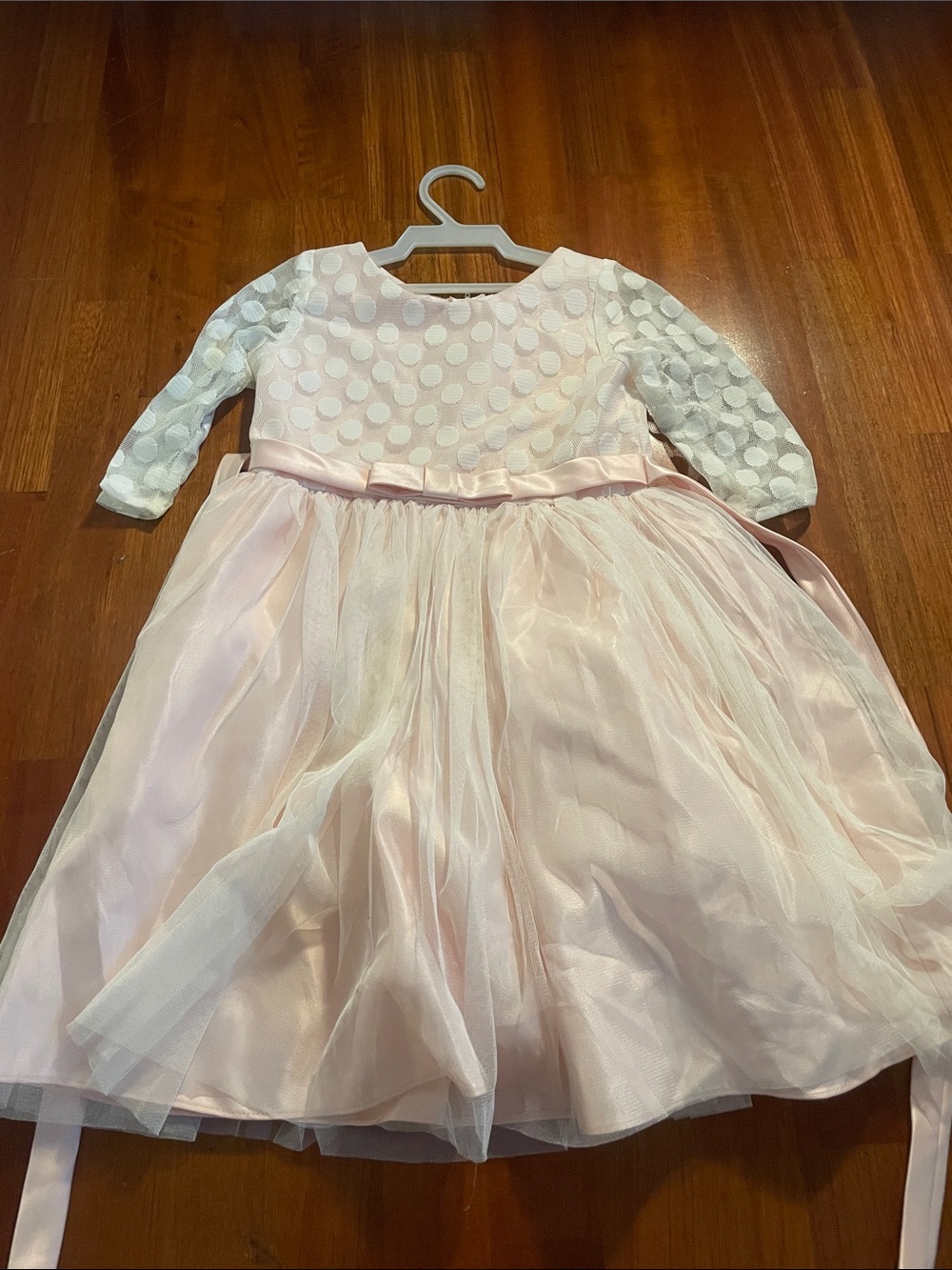 Girls' Blush Pink Polka Lace & Tulle Party Dress